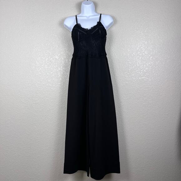 Bardot Jumpsuit Womens XXS Black Corset Wide Leg Sweetheart Lace Mesh Whimsigoth - Picture 1 of 9